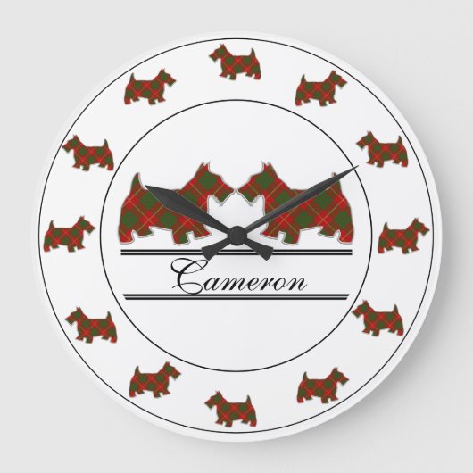 Scottish Clan Cameron Tartan Plaid Scottie Dogs Große Wanduhr (Vorderseite)