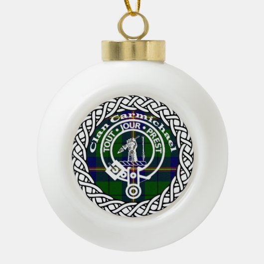 Scottish Clan Carmichael Tartan und Wappen Keramik Kugel-Ornament (Vorderseite)