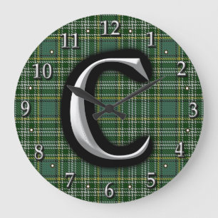 Scottish Clan Currie Letter C Monogram Tartan Große Wanduhr