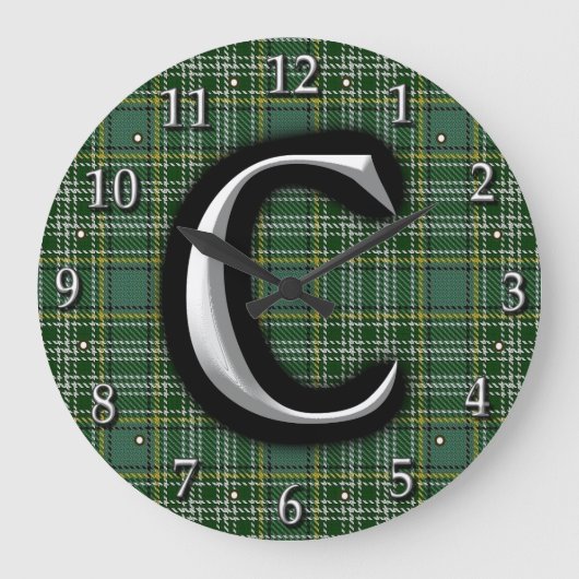 Scottish Clan Currie Letter C Monogram Tartan Große Wanduhr (Vorderseite)