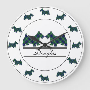 Scottish Clan Douglas Tartan Kariert Scottie Hunde Große Wanduhr