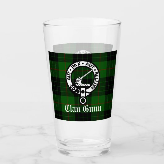 Scottish Clan Gunn Wappen Abzeichen und Tartan Glas (Vorderseite)