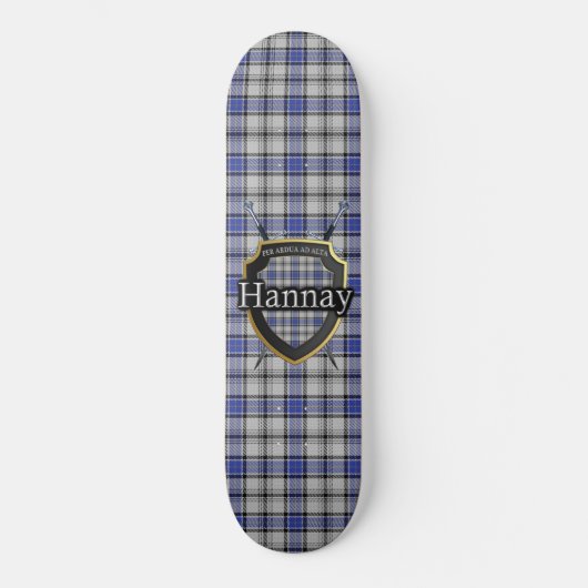 Scottish Clan Hannay Tartan Shield Skateboard (Vorderseite)