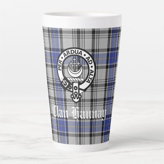 Scottish Clan Hannay Wappen Abzeichen und Tartan C Milchtasse (Vorderseite)