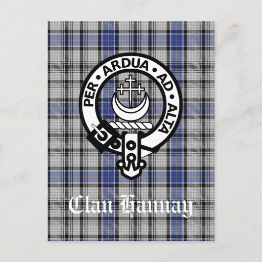 Scottish Clan Hannay Wappen Abzeichen und Tartan C Postkarte (Vorderseite)