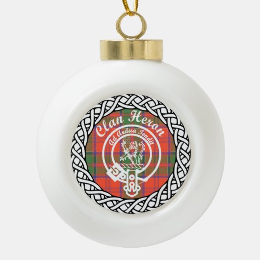 Scottish Clan Heron Tartan und Wappen Keramik Kugel-Ornament (Vorderseite)