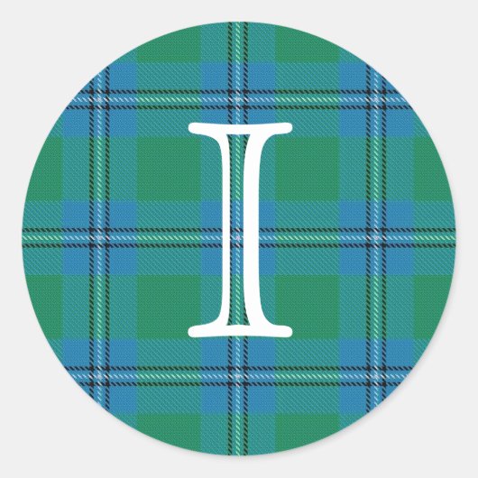 Scottish Clan Irvine Irwin Tartan mit Monogram Runder Aufkleber (Vorderseite)