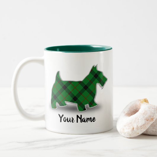 Scottish Clan Kincaid Tartan Scottish Terrier Zweifarbige Tasse (Mit Donut)