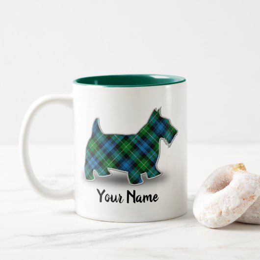 Scottish Clan Lamont Tartan Scottish Terrier Zweifarbige Tasse (Mit Donut)