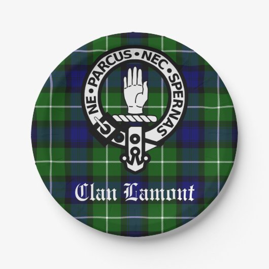 Scottish Clan Lamont Wappen Abzeichen und Tartan Pappteller (Vorderseite)
