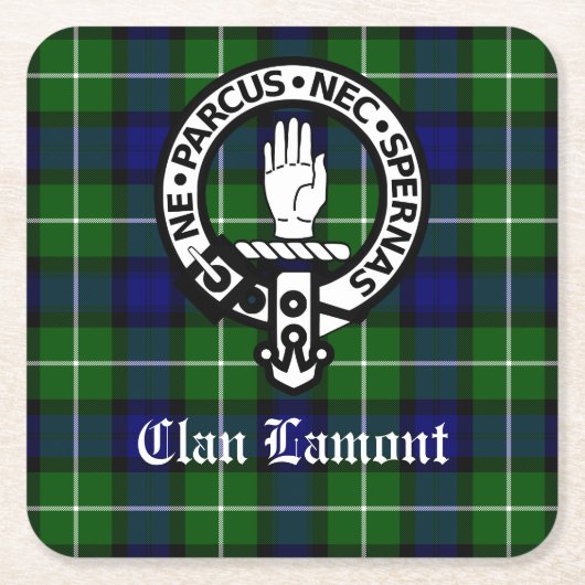 Scottish Clan Lamont Wappen Abzeichen und Tartan Rechteckiger Pappuntersetzer (Vorderseite)