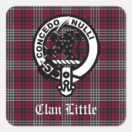 Scottish Clan Little Wappen Abzeichen und Tartan C Quadratischer Aufkleber (Vorderseite)