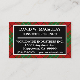Scottish Clan MacAulay Tartan Kariert Visitenkarte