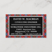 Scottish Clan MacBean MacBain Tartan Kariert Visitenkarte (Vorderseite)