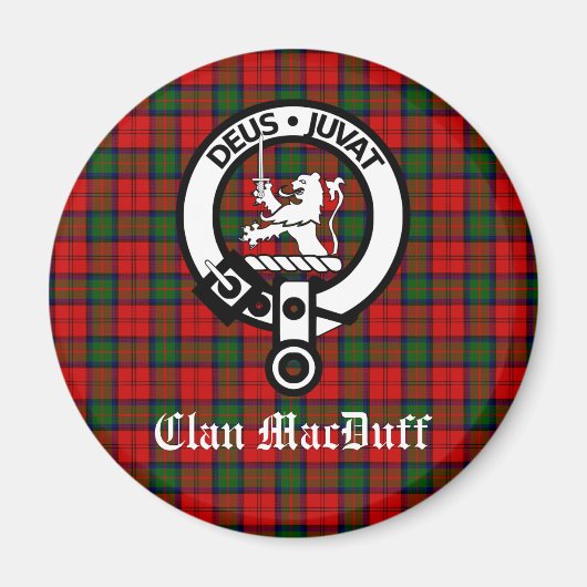 Scottish Clan MacDuff Tartan und Wappen Abzeichen Magnet (Vorne)