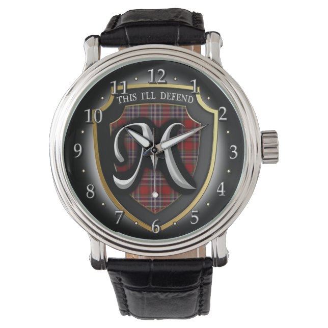 Scottish Clan MacFarlane McFarland Tartan Shield Armbanduhr (Vorderseite)