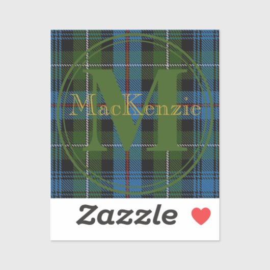 Scottish Clan MacKenzie Tartan Gold Name-Initial Aufkleber (Blatt)