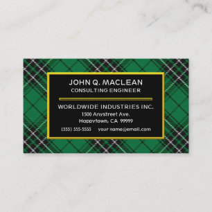 Scottish Clan MacLean Hunting Tartan Kariert Visitenkarte