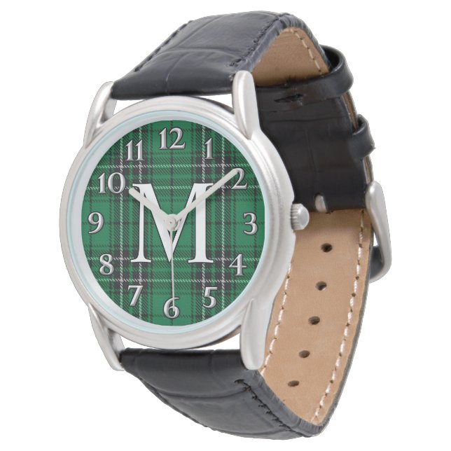 Scottish Clan MacLean M Monogram Hunting Tartan Armbanduhr (Schrägansicht)
