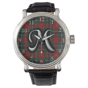 Scottish Clan MacLean M Monogram Tartan Armbanduhr