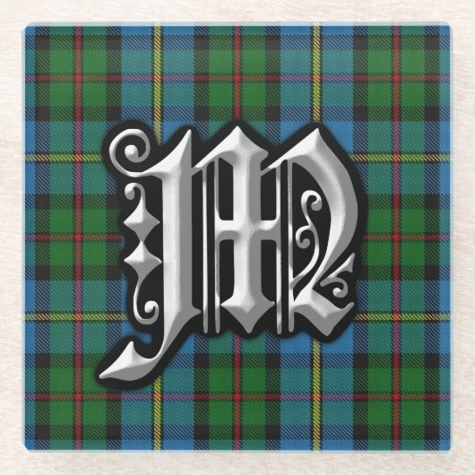 Scottish Clan MacLeod Letter M Monogram Tartan Glasuntersetzer (Vorderseite)