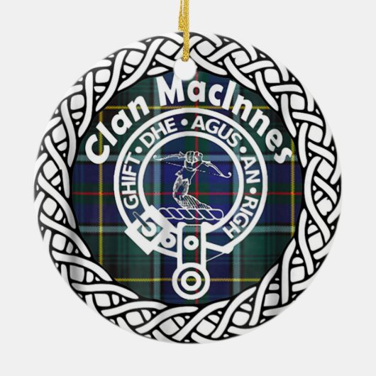 Scottish Clan Maclnnes Tartan und Wappen Keramik Ornament (Hinten)