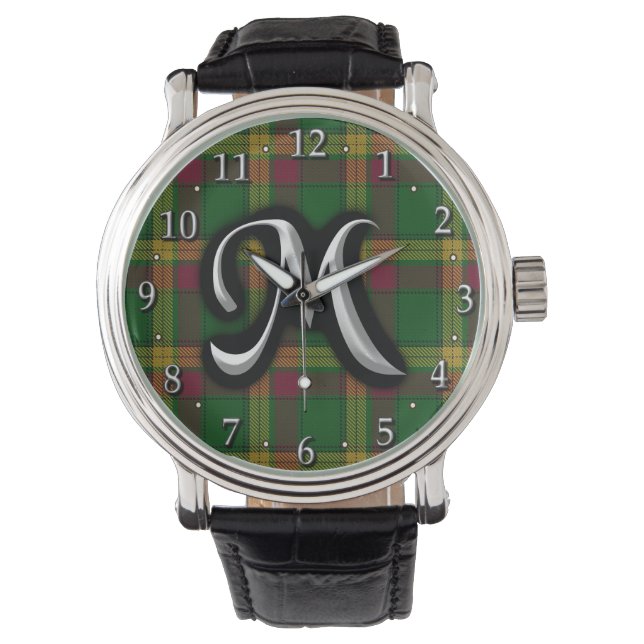 Scottish Clan MacMillan Letter M Monogram Tartan Armbanduhr (Vorderseite)