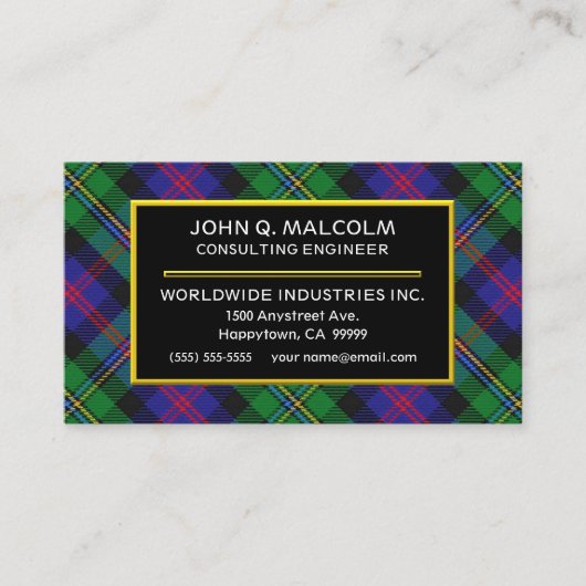 Scottish Clan Malcolm Tartan Kariert Visitenkarte (Vorderseite)