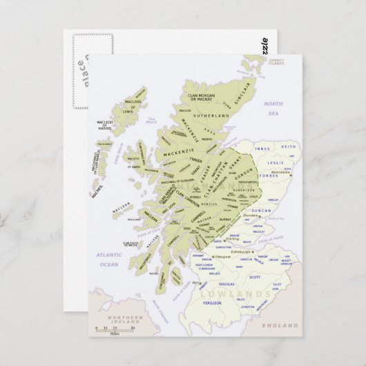 Scottish Clan Map of Scotland Postkarte (Vorne/Hinten)