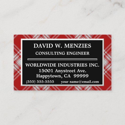 Scottish Clan Menzies Red and White Tartan Kariert Visitenkarte (Vorderseite)