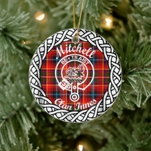 Scottish Clan Mitchell Tartan und Wappen Keramik Ornament (Baum)