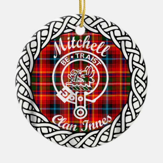 Scottish Clan Mitchell Tartan und Wappen Keramik Ornament (Vorne)