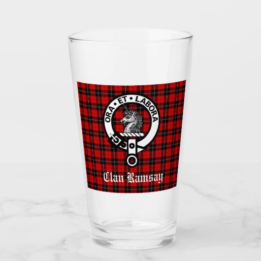 Scottish Clan Ramsay Wappen Abzeichen & Tartan Glas (Vorderseite)
