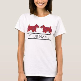 Scottish Clan Rose Modern Red Tartan Scottie Dogs T-Shirt