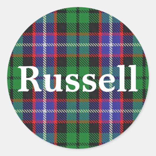 Scottish Clan Russell Tartan Kariert Runder Aufkleber (Vorderseite)