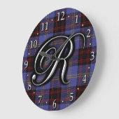Scottish Clan Rutherford Letter R Monogram Tartan Große Wanduhr (Winkel)