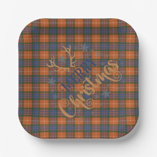 Scottish Clan Tartan Fraser Red A Frohe Weihnachte Pappteller (Vorderseite)