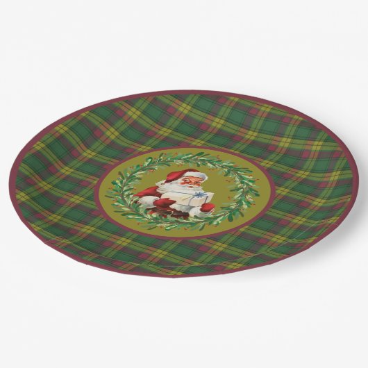 Scottish Clan Tartan MacMillan Christmas Santa Pappteller (Schrägansicht)