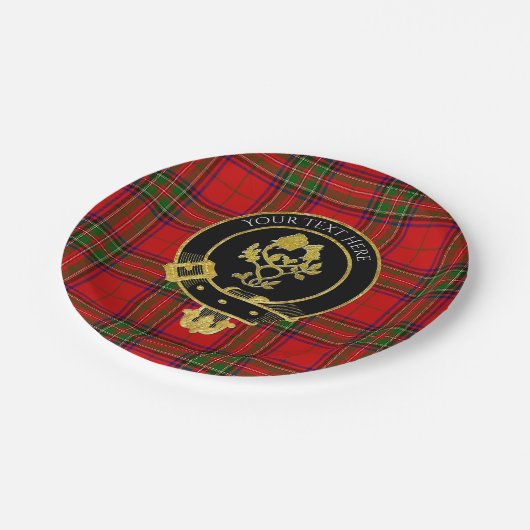 Scottish Clan Wappen Rose Thistle Tartan Pappteller (Schrägansicht)