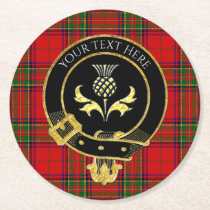 Scottish Clan Wappen Thistle Tartan Runder Pappuntersetzer
