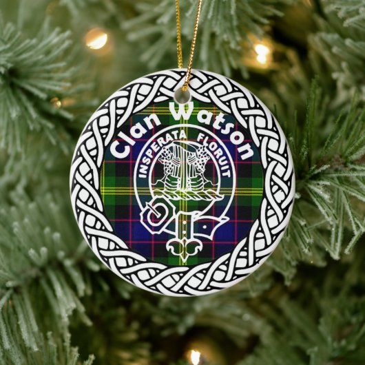 Scottish Clan Watson Tartan and Crest Keramik Ornament (Baum)