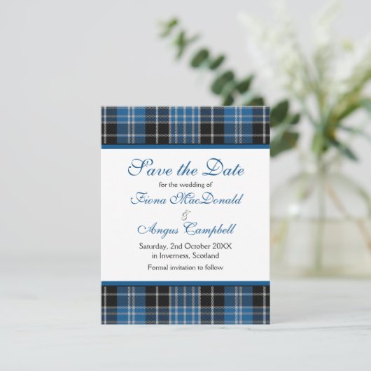 Scottish Clark Tartan Wedding Save the Date Card (Stehend Vorderseite)