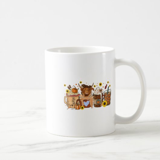Scottish Cow Sunflower Fall Vibes Coffee Lover 1 Kaffeetasse (Rechts)