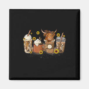 Scottish Cow Sunflower Fall Vibes Coffee Lover Magnet