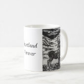 Scottish Deer in Snowy Glen Black & White Linocut Kaffeetasse (VorderseiteRechts)