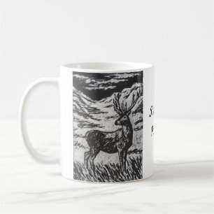 Scottish Deer in Snowy Glen Black & White Linocut Kaffeetasse