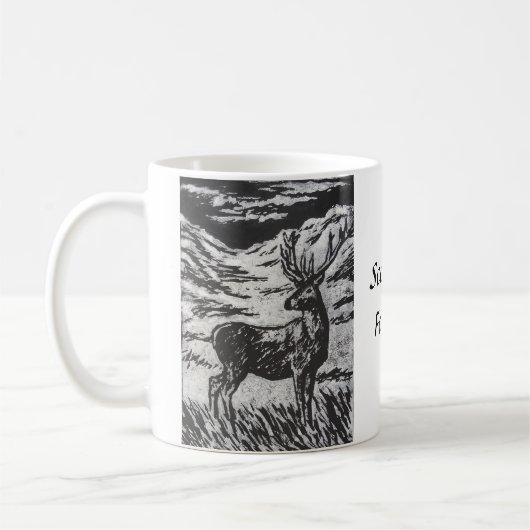 Scottish Deer in Snowy Glen Black & White Linocut Kaffeetasse (Links)