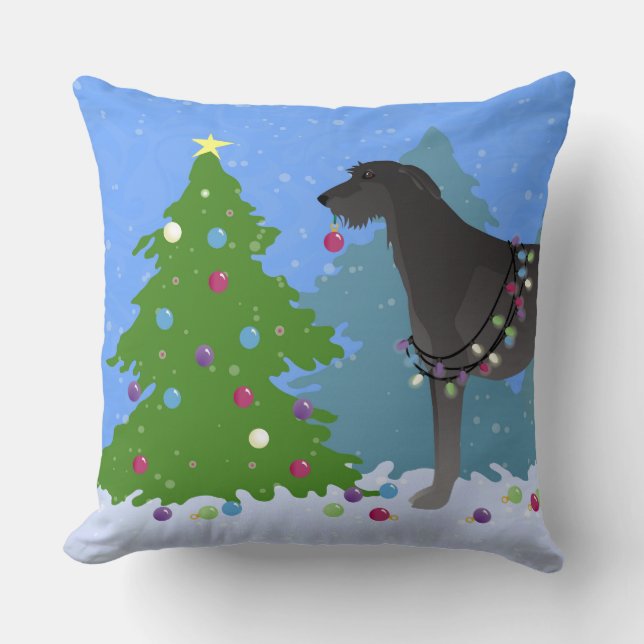Scottish Deerhound Christmas Tree im Wald Kissen (Vorderseite)
