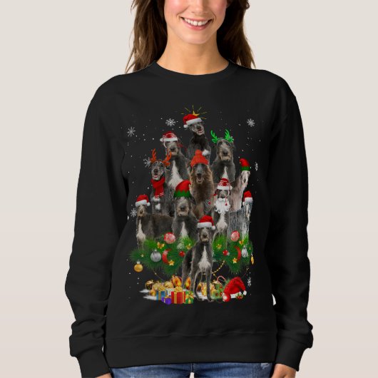 Scottish Deerhound Christmas Tree Lights Funny Dog Sweatshirt (Vorderseite)