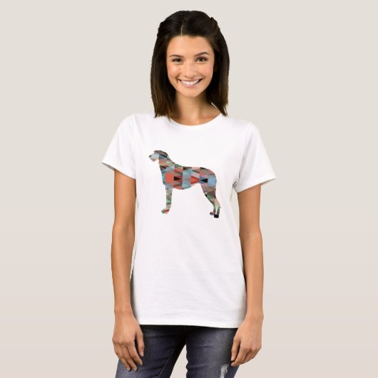 Scottish Deerhound Geometric Pattern Silhouette T-Shirt (Vorne ganz)